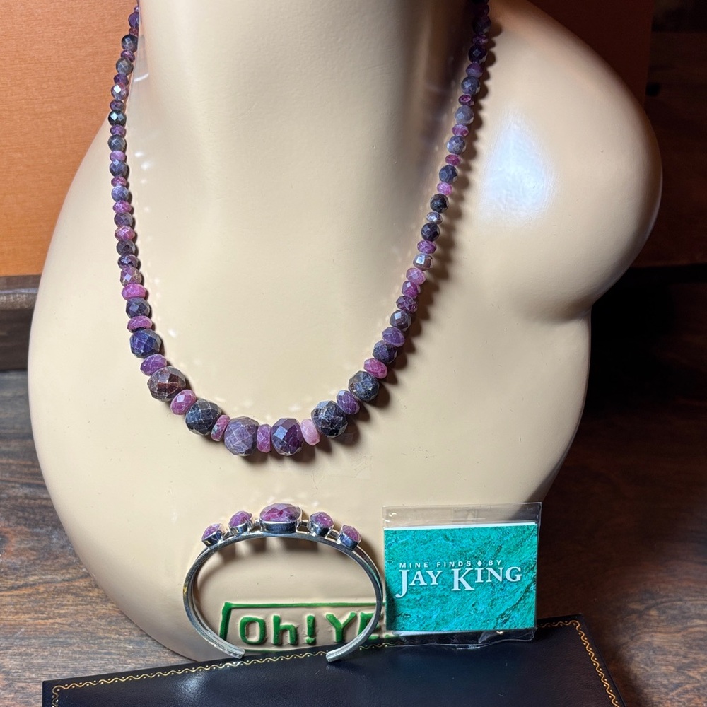 JAY KING Sterling Silver Raspberry Sapphire Graduated Bead Necklace & Bracelet
